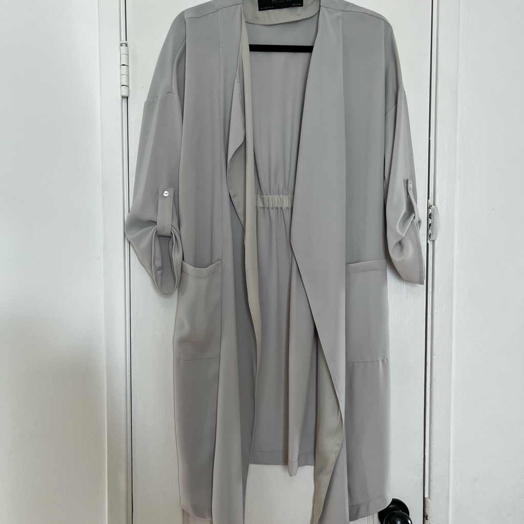 Zara Basic Open Front Lightweight Jacket Gray Small